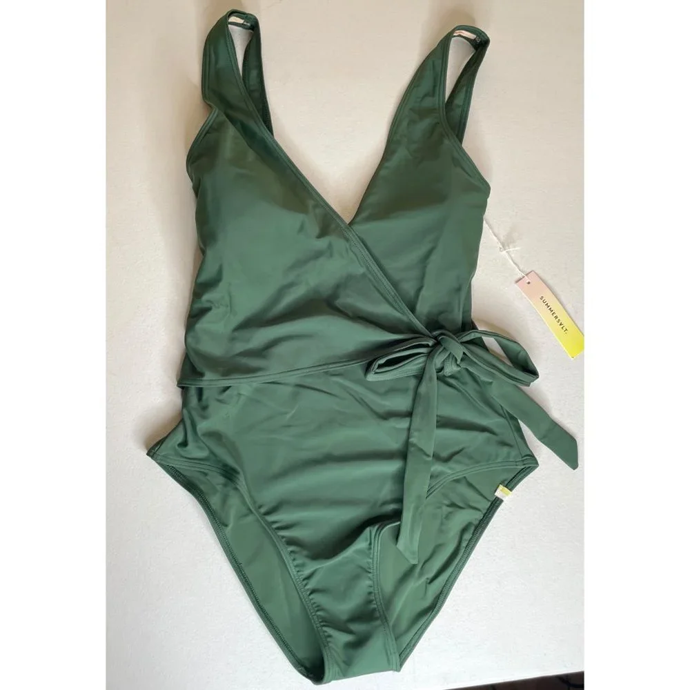New SUMMERSALT Perfect Wrap One-Piece Olive Swimsuit Size 6 - Picture 3 of 16